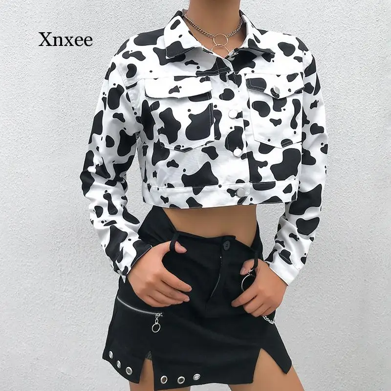 Уличная одежда укороченная Женская куртка с коровьим принтом повседневное
