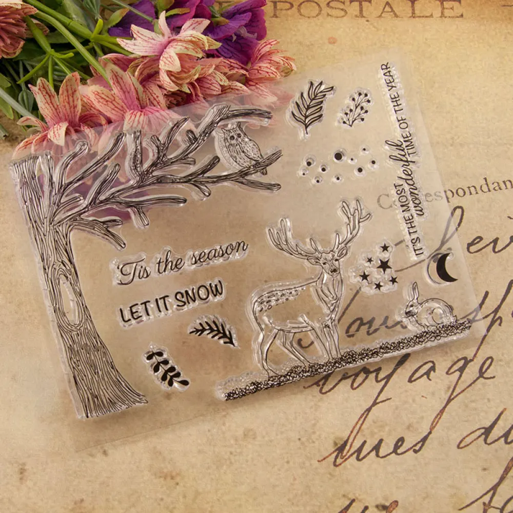 Прозрачный штамп Рождественский олень кролик сова прозрачные штампы резиновое
