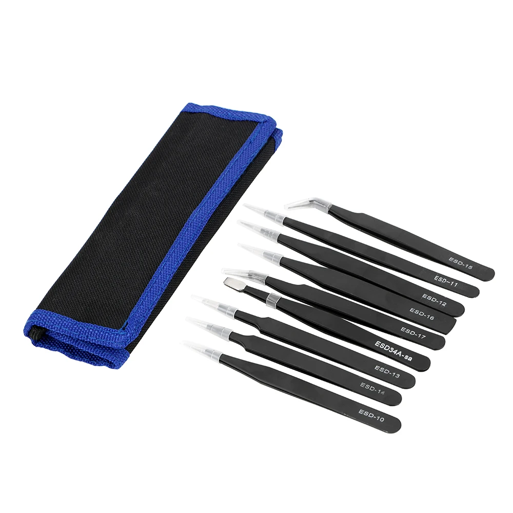 

DIYWORK Anti Static ESD Tweezers Set Precision Repair Tools Kit 9 Piece/Set for Electronics Phone Repairing BGA Work