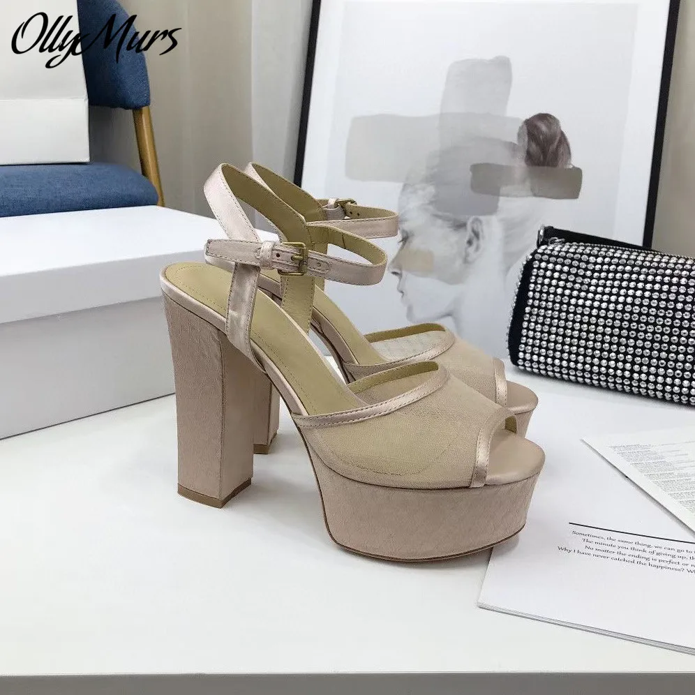 

Ollymurs New Spring Summer Breathable Mesh Sexy Luxury Platform Sandals Super HIgh Heel Chunky Heel Sandals Shoes Women