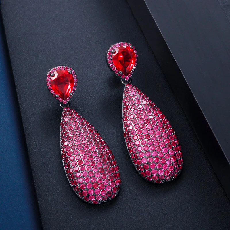 Уникальные Красные кубические циркониевые серьги BeaQueen с вышитыми