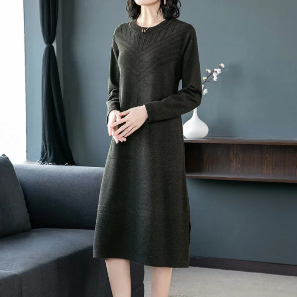 2020 осеннее женское свободное плотное вязанное длинное платье-свитер размера