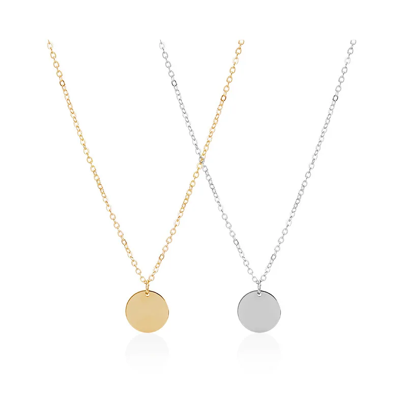 

coin pendant cubana hiphop minimalist glossy wafer pendant necklace fashion Joker simple round clavicle chain jewelry wholesale