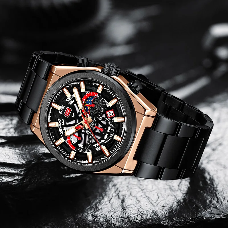 Мужские деловые часы Relogio Masculino Minifocus кварцевые из нержавеющей стали с полым