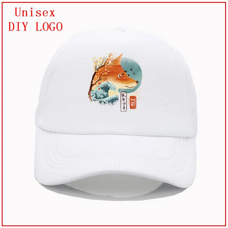 Кепка в сеточку с принтом японской лисы бейсболка для мужчин и женщин модная