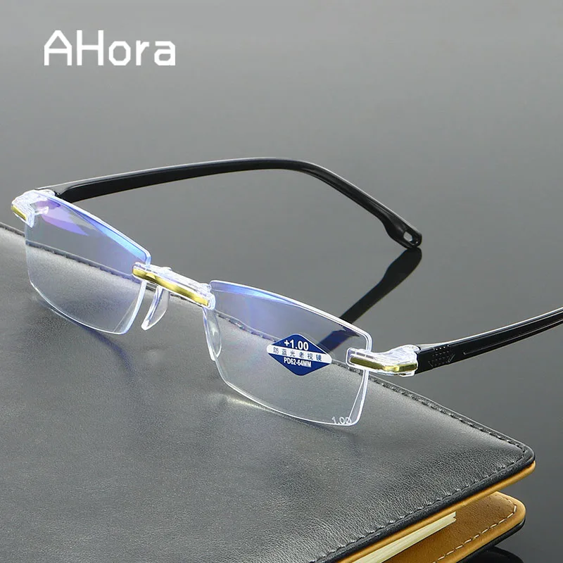 

Очки Ahora без оправы для мужчин и женщин, винтажные аксессуары для чтения при пресбиопии, с защитой от синего излучения, с диоптриями + 1,0 1,5 2,0 2,...