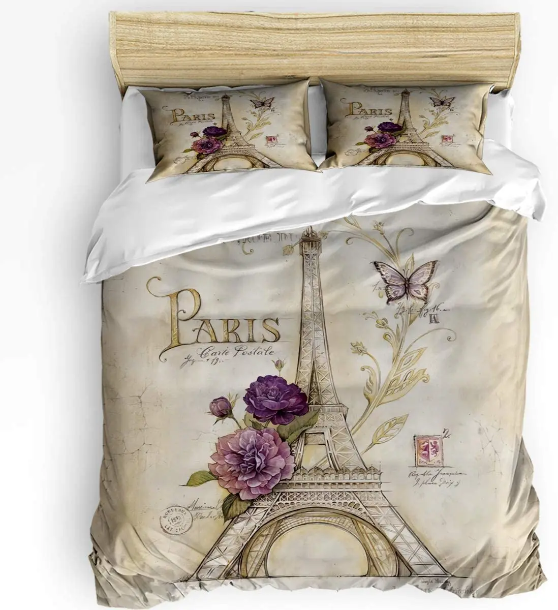Набор пододеяльников с изображением Эйфелевой башни комплект в горошек рисунком