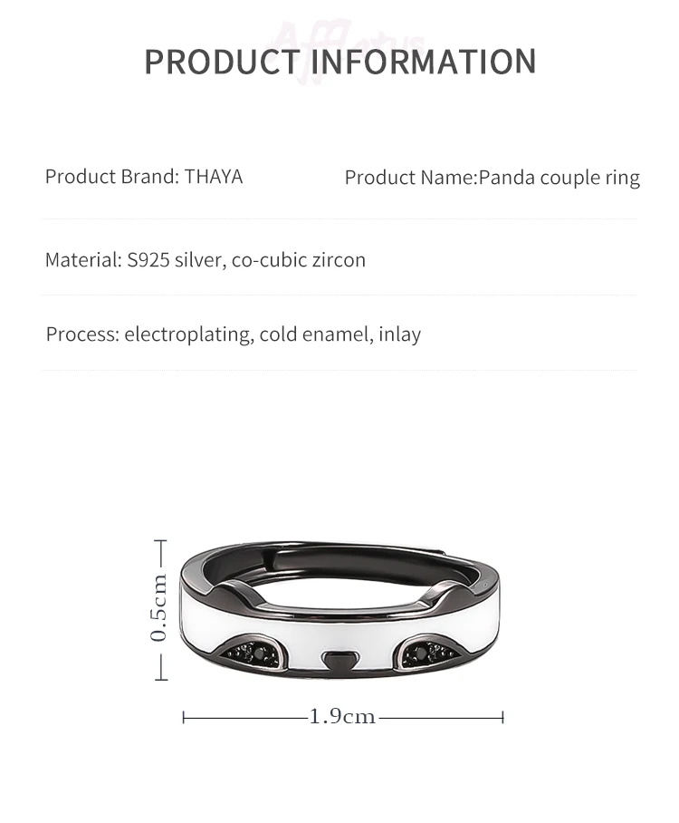 Thaya оригинальный дизайн серебро 925 кольцо с пандой кольца белый черный циркон