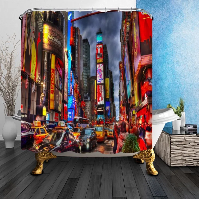 

New Product Times Square Shower Curtain Polyester Fabric Screens Curtains For Bathroom 3D Waterproof Bath Curtain With Hooks