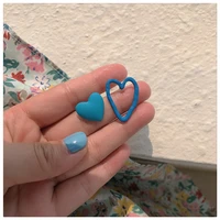 origin summer korean style blue color love heart dangle earring for women asymmetric hollow out spray earring jewelry pendientes