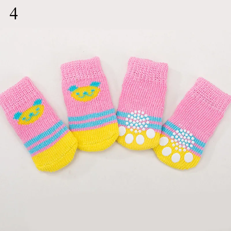 4pcs Warm Puppy Dog Socks Soft Pet Knits Cute Cartoon Anti Slip Shoes Small Medium Dogs Product | Дом и сад