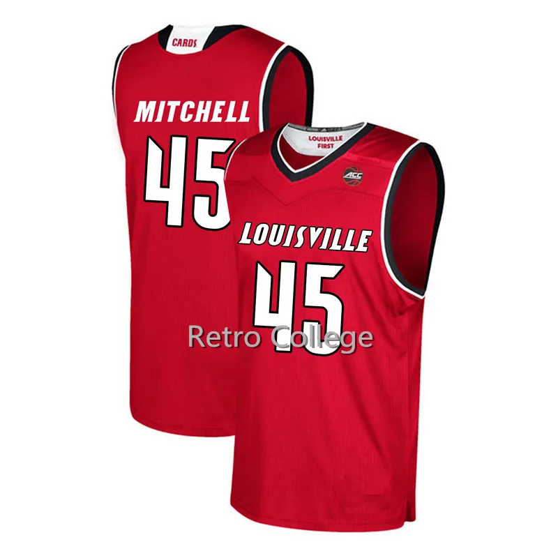 Джерси Donovan Mitchell #45 Louisville Мужская с ремешком назад модель 100% Сшитый баскетбольный
