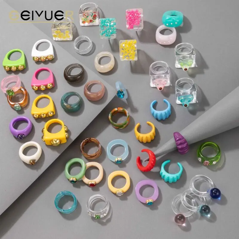 

Fashion Jewelry Acrylic Resin Rings for Women Simple Transparent French Retro Creative Ring Party Travel Accessories 2023 New