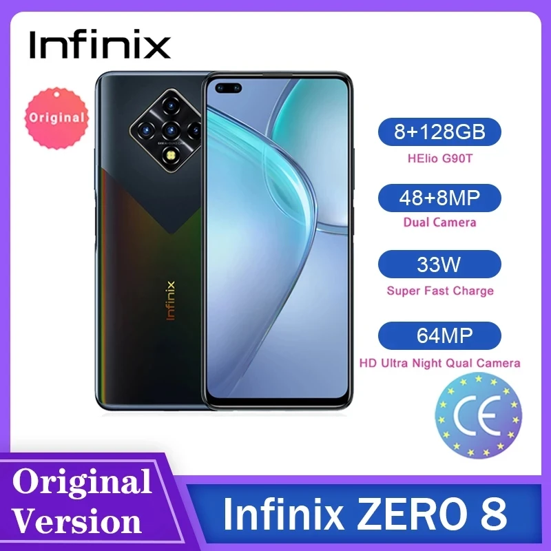 Смартфон Infinix ZERO 8 6 85 дюйма Гб ОЗУ 128 64 Мп задняя четырехъядерная камера Helio G90T 33 Вт