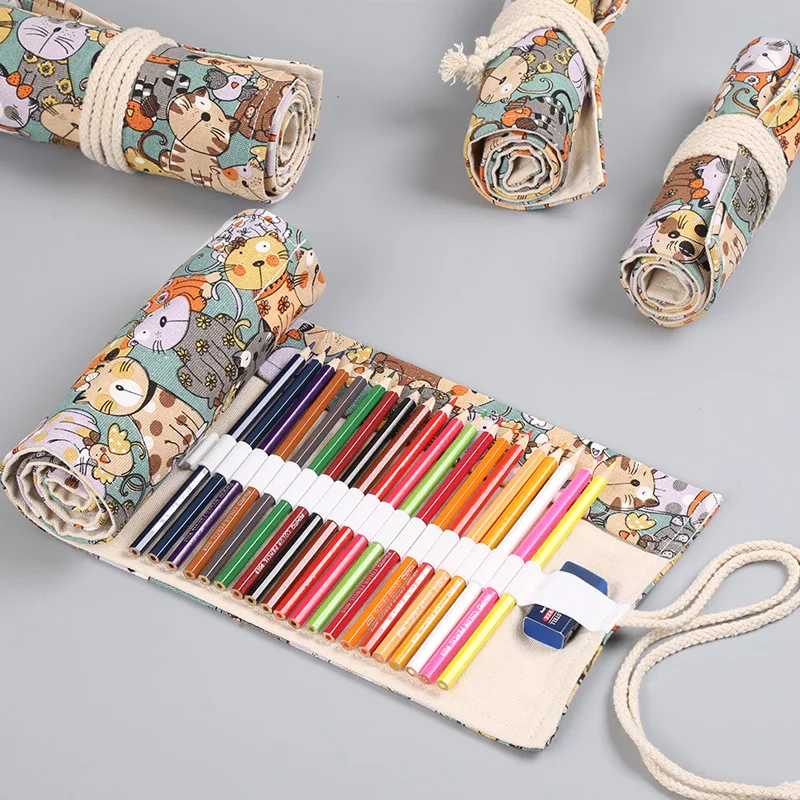 

12/72 Slots New Roll Up Pencil Bag Pencil Case Pouch Multi-function Canvas Storage Bag for Student Writing Stationary