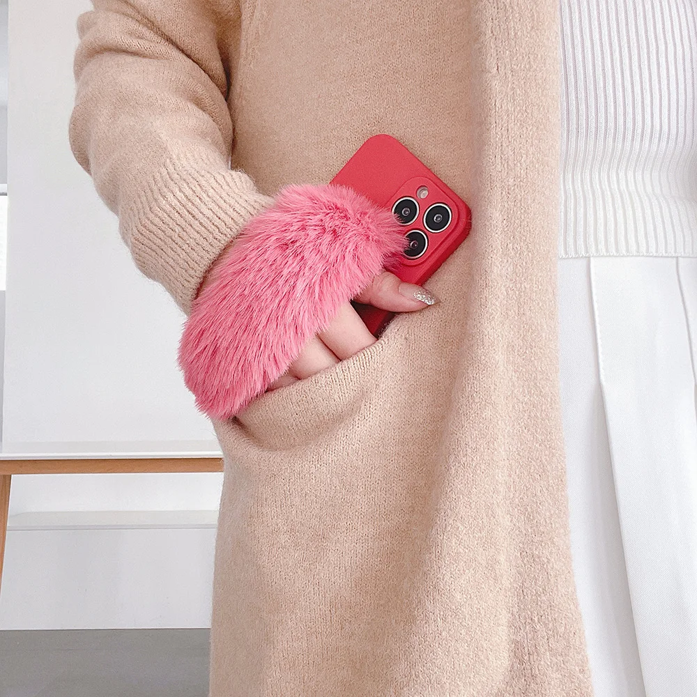 

Winter Warm Fur Wrist Strap Case For Oppo A5 A9 2020 Realme 5 6 7 8 C11 C12 C15 C17 C20 C21 Soft TPU Phone Back Cover Shockproof