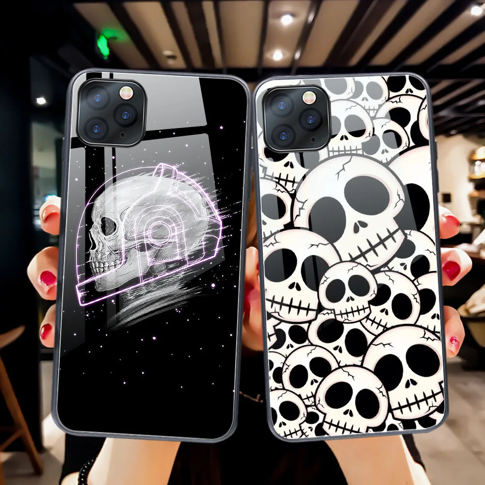 

ciciber Fashion Cute Funny Skull Case for Iphone 11 case for Iphone 11 XR Pro XS MAX X 7 8 6 6S Plus SE 2020 Tempered Glass Capa