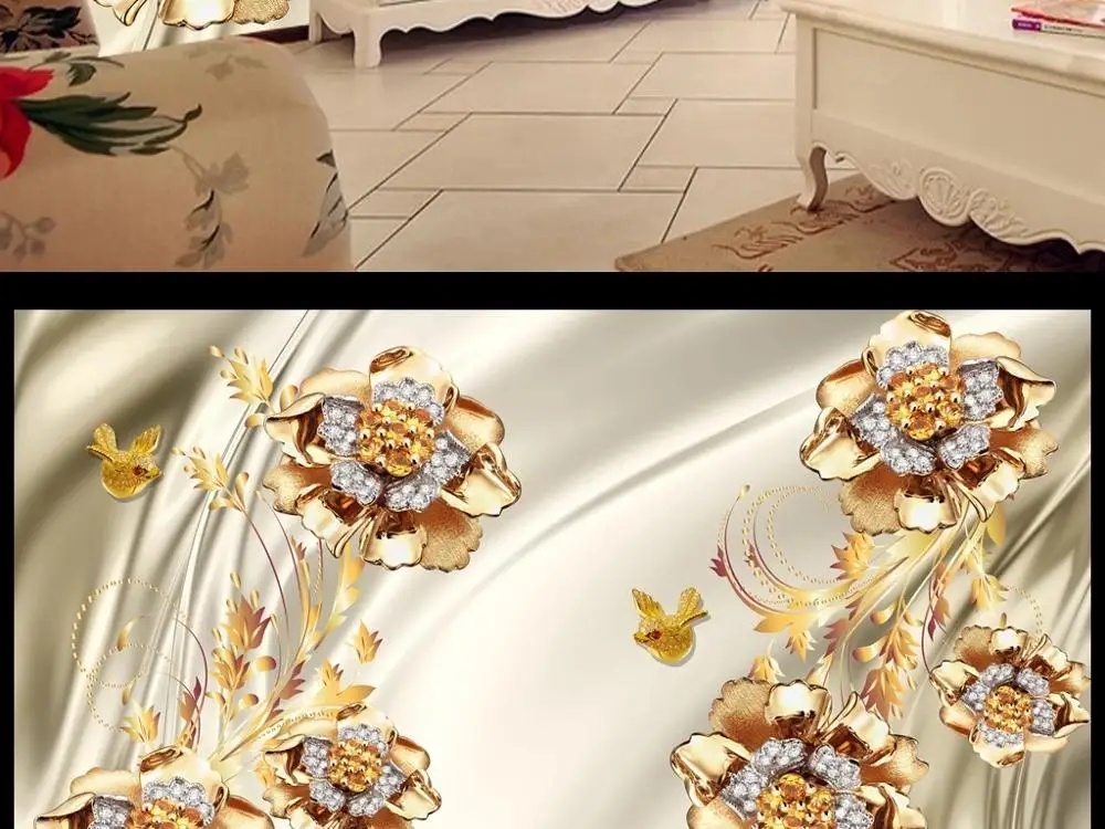 

New Custom 3D Large Mural Wallpaper Luxury European Palace Style Jewelry Flower children's room TV Background living Bedroom