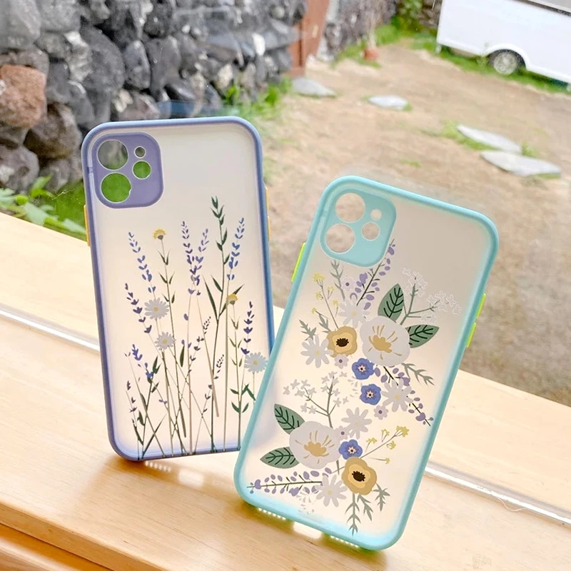 Fashion Flower Matte Transparent Phone Case For iPhone 13 11 12 Pro X XR XS Max SE 2020 6 6s 7 8 Plus Shockproof Silicone Cover