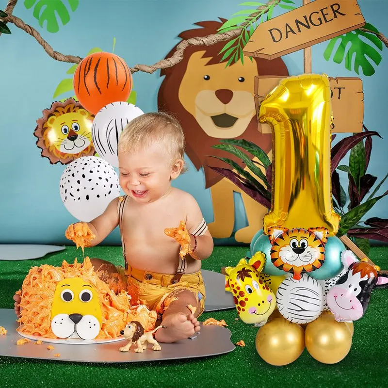 Forest Jungle Animal Balloon Gold Number Globos Safari Birthday Party Kid 1 2 3 Year Balloons Baby Shower Decor | Дом и сад