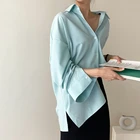Женская блузка с разрезом, элегантная офисная рубашка большого размера, в Корейском стиле, весна-лето, 2021