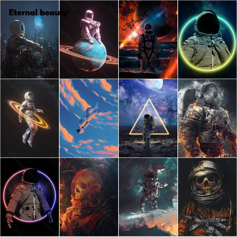 

5D Diy Diamond Painting Astronaut Series In Space Skeleton and Butterfly Black Diamond Embroidery Mosaic Art Paintings Handmade