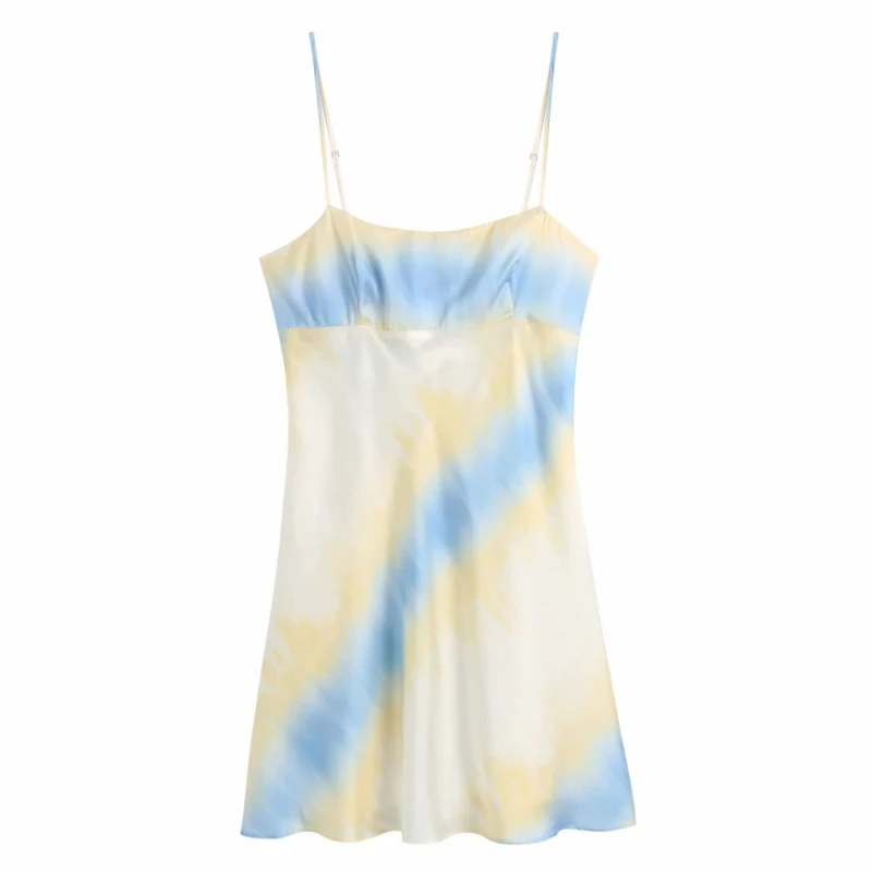

Summer Women Tie Dye Printing Satin Suspender Mini Dress Female Sleeveless Clothes Casual Lady Loose Vestido D7676