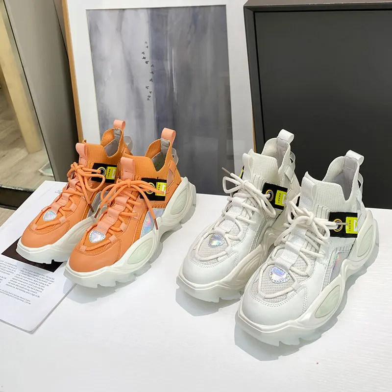 

Spring Summer New Platform Women's Socks Sneakers Fashion Casual Leather Female Running Shoes Tennis Sports Ladies Chunky Shoes