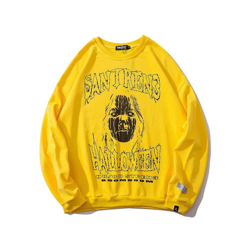 Хип хоп Уличная Мужская футболка Хэллоуин террор призрак печати Harajuku ретро