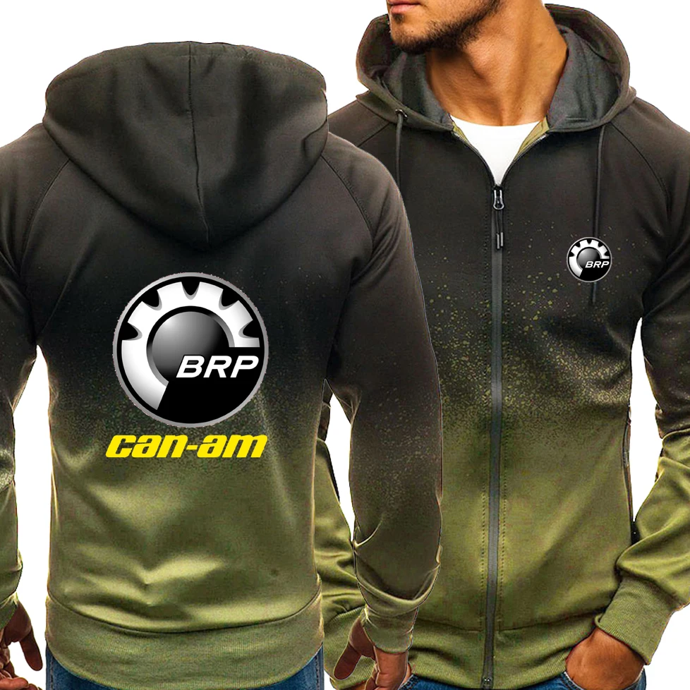 

Spring Hoodies Men BRP Can-Am Logo Print Casual Harajuku Gradient Color Hooded Fleece Sweatshirts Zipper Jacket Male Clothing