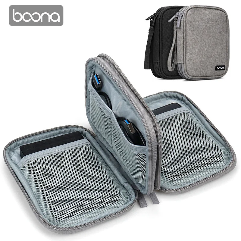 BOONA Oxford Hard Drive Case 2.5 Hard Disk Bag USB Cable External Hard Drive Storage Bag Carrying SSD HDD Case