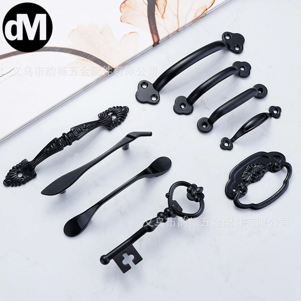 

DM 10pcs/Set Black Multi-models Chinese European Door Handle Zinc Alloy Drawer Knob Cabinet Pulls Cupboard Handles Furniture Kit