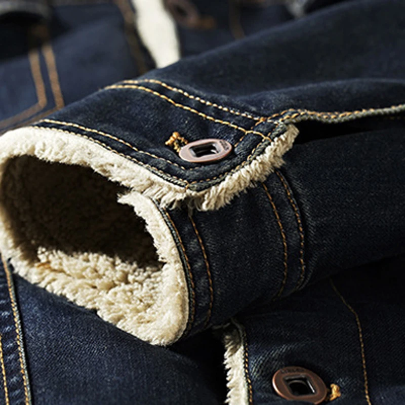 Мужская джинсовая куртка в стиле милитари теплая бархатная из денима