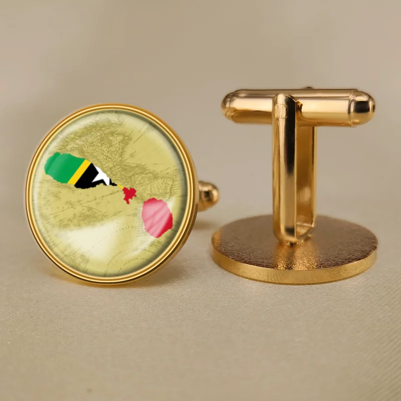 Герб Сент Китс и Невис карта национальный флаг эмблема запонки|Зажимы для