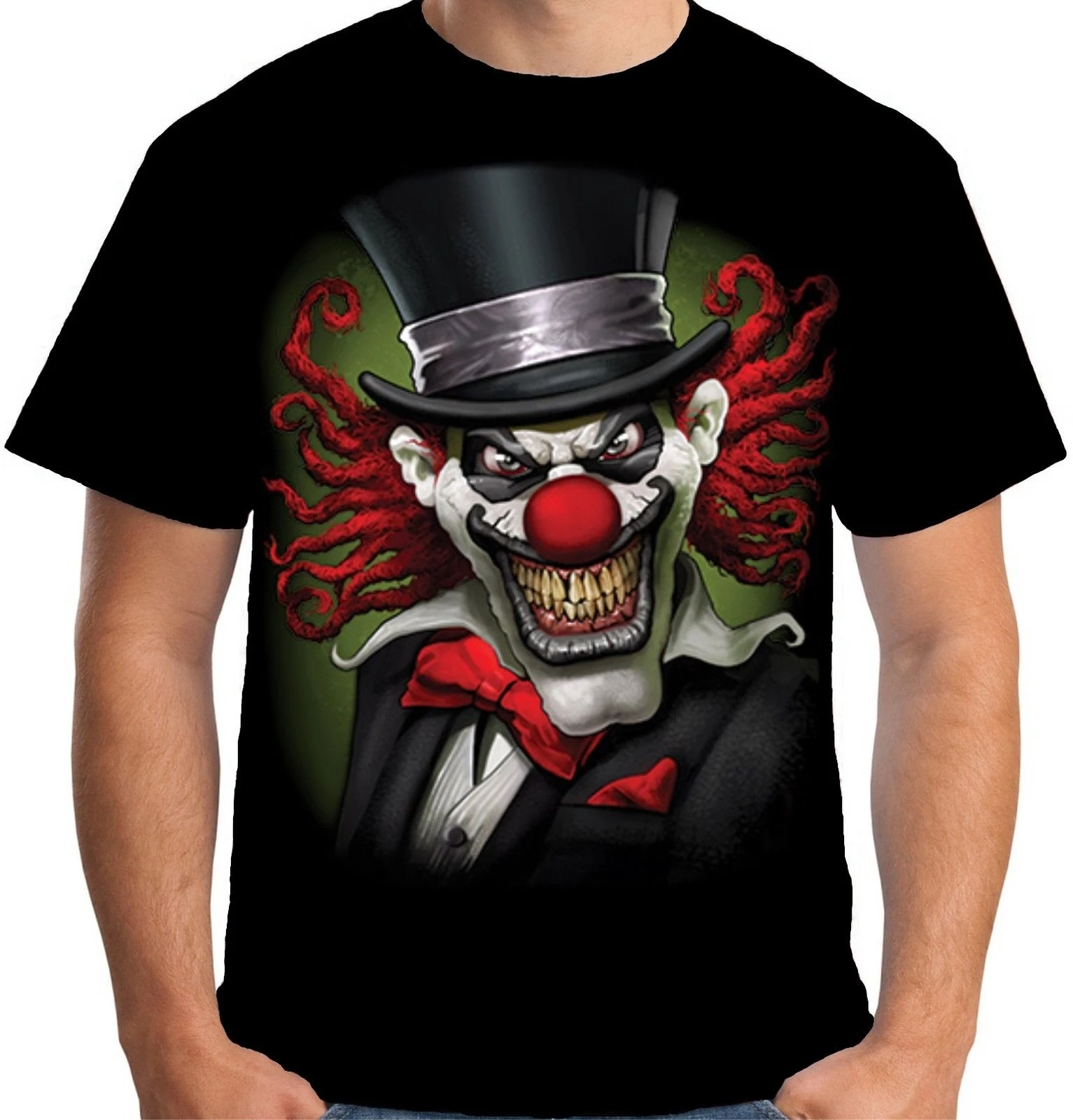 Velocitee Мужская футболка Crazy Clown страшный ужас Джокер злой Байкер новая модная