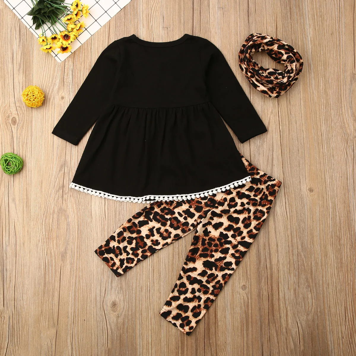 3 шт. футболка с длинным рукавом и юбка леопардовым принтом|Комплекты одежды для