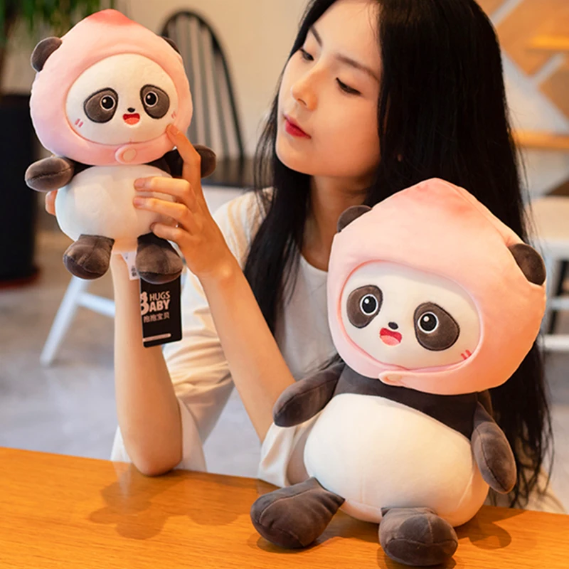 

Candice guo Q plush toy lovely cartoon animal panda fruit hat pineapple orange peach soft doll cushion birthday Christmas gift