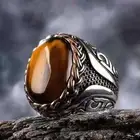 Винтажные мужские кольца с янтарем в европейском и американском стиле, натуральный камень, тигровый глаз, бронзовое кольцо с тиснением, обручальные украшения