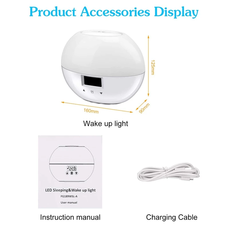 

Alarm Clock Wake Up Light 8 Music and 9 Colours LED Light Bedside Lamp with Press Control Function White
