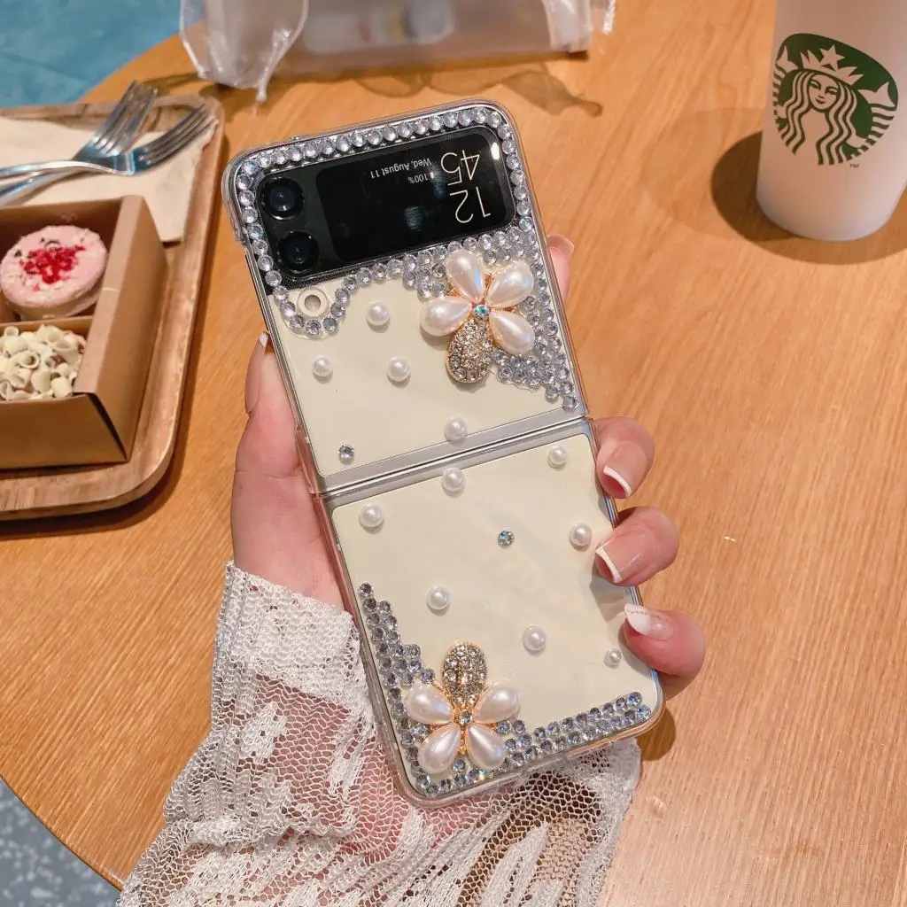 

Bling Flower Case Phone Case For Samsung Galaxy Z Flip 4 ZFlip 3 5G Z Flip 4 ZFlip Diamond Hard Shell Cover Fundas