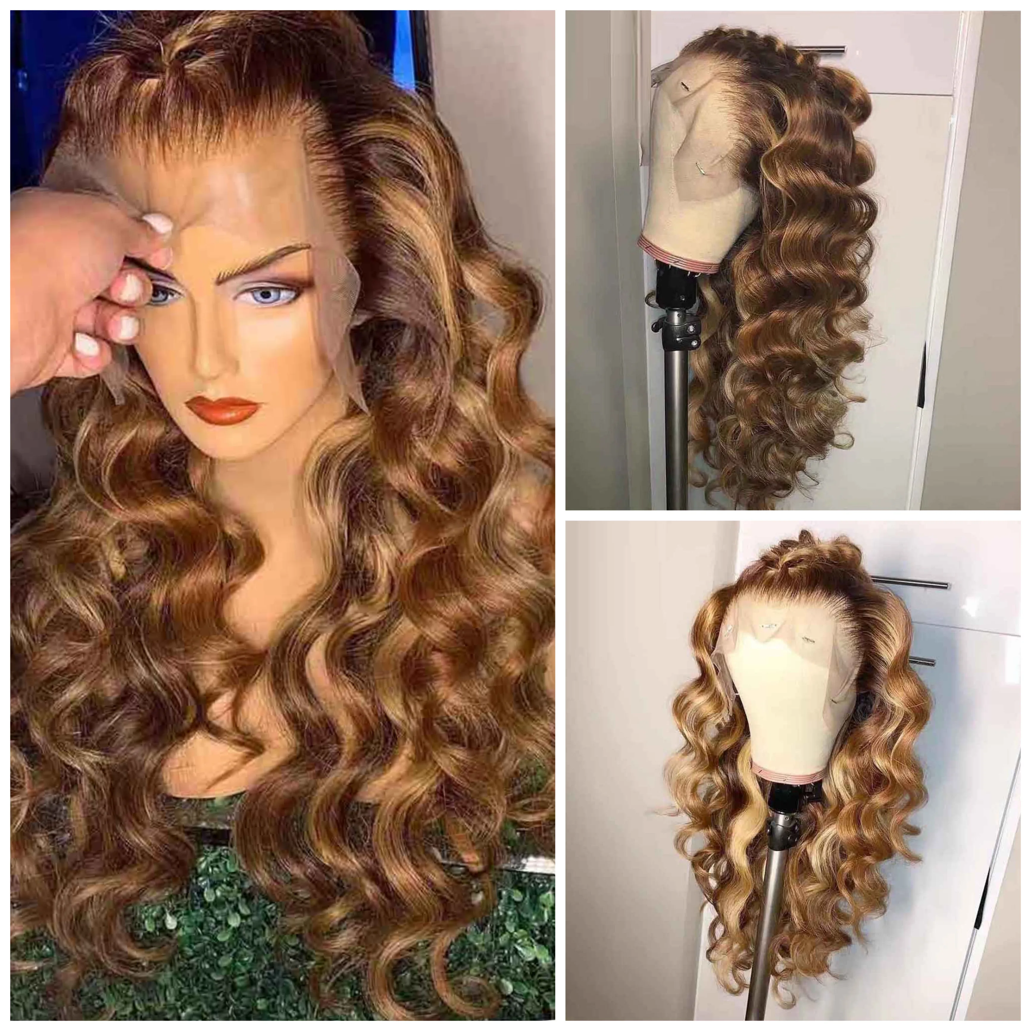 Цветные Свободные волнистые 360 кружевные передние волосы Омбре парик из