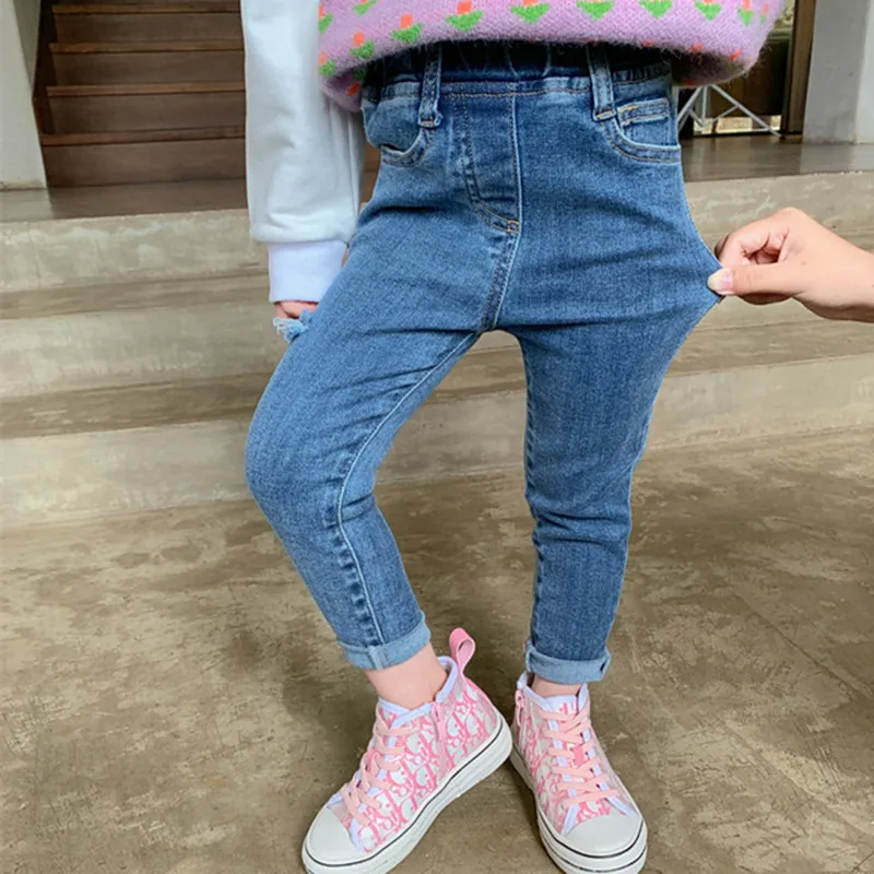 Джинсы DFXD для девочек весна осень детская одежда длинные черные/синие узкие