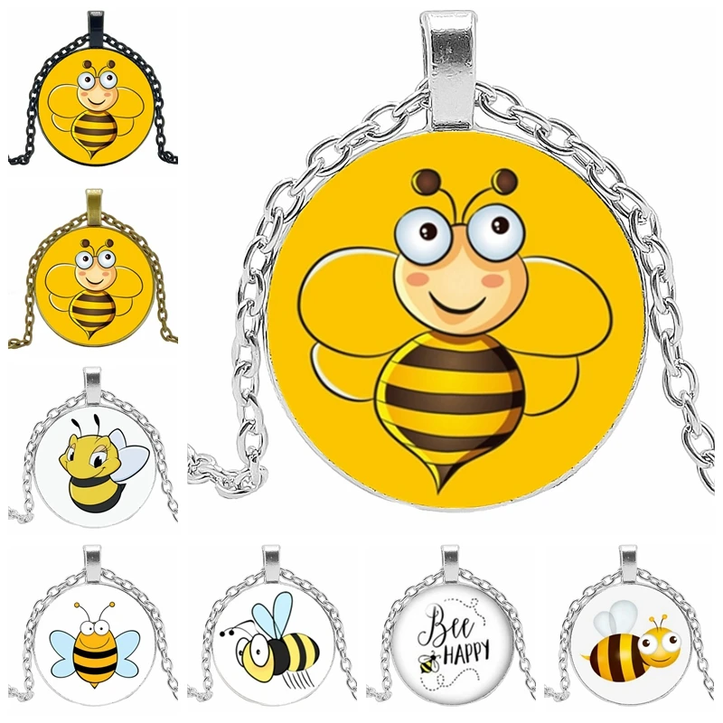 Лидер продаж 2020 милое маленькое ожерелье с кулоном пчела выпуклое Круглое стекло