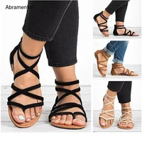 summer flip flops gladiator sandals shoes beach cross sandals woman slip on flats casual women black brown shoes plus size 34 43