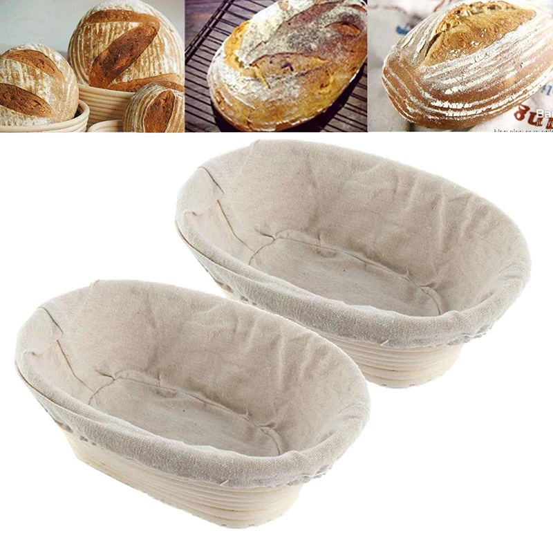 

2Pcs 25Cm/10 Inch Bread Basket Rattan Proofing Basket Liner Round Oval Fruit Tray Dough Food Storage Container