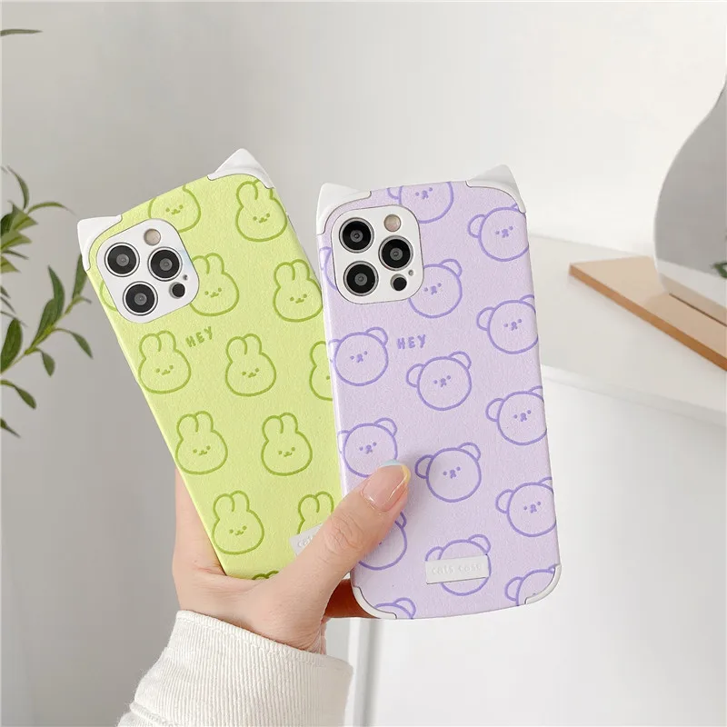 

Cute Cartoon Bear Rabbit cat ear style phone Case for iPhone 12 Pro 11 X XR XS Max 7 8 plus 11Pro 12mini soft silicon back cover