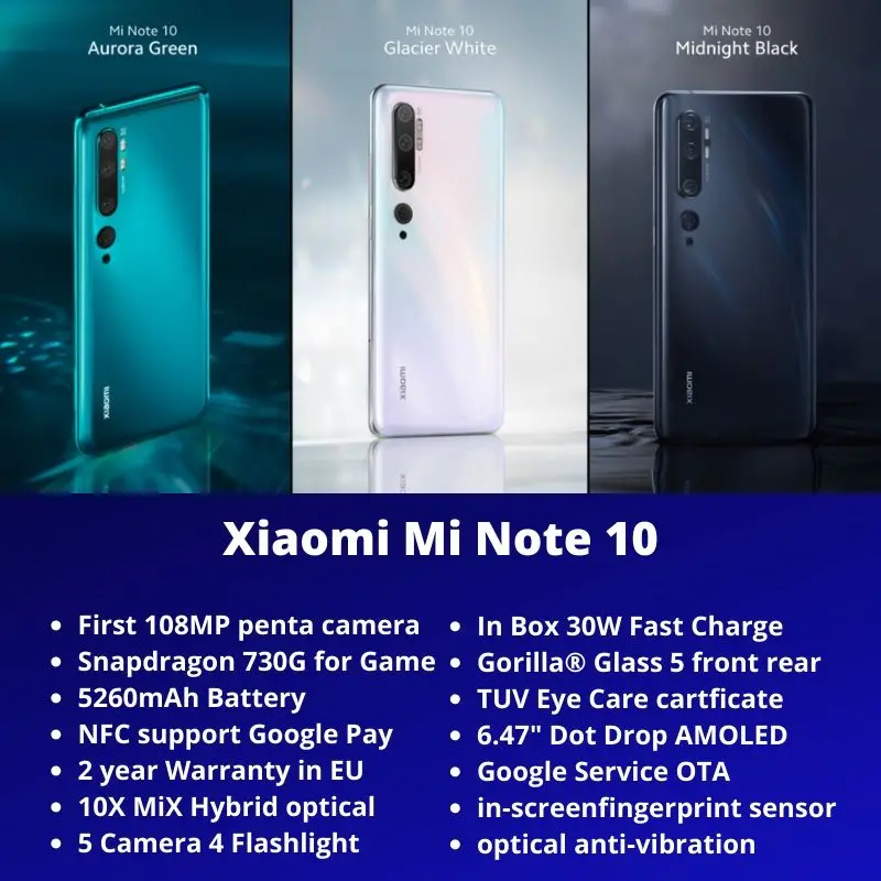 Xiaomi Mi Note 10 ( CC9 Pro ) Глобальная версия phone 108MP камера 6 ГБ 128 Snapdragon 730G 4G Celluar NFC Google Play 5260