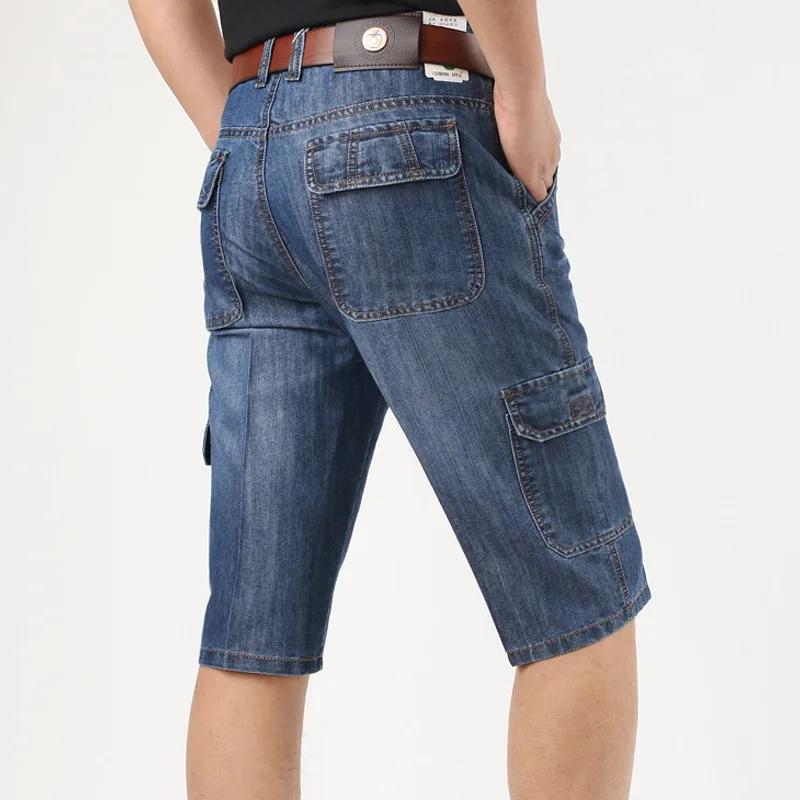 

2021 Summer Cargo Shorts Men Clothing Calf Length Pants Thin Loose Denim Mens Short Jeans Big Size 38 40 42