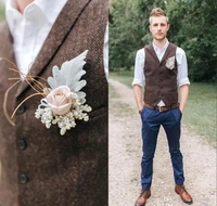 mens vest casual slim fit brown wool herringbone tweed british style for wedding party waistcoat for men