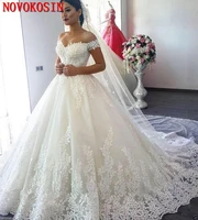 real sample long train lace wedding dresses cup sleeves high quality appliqued bridal gowns a line tulle vestido de novia
